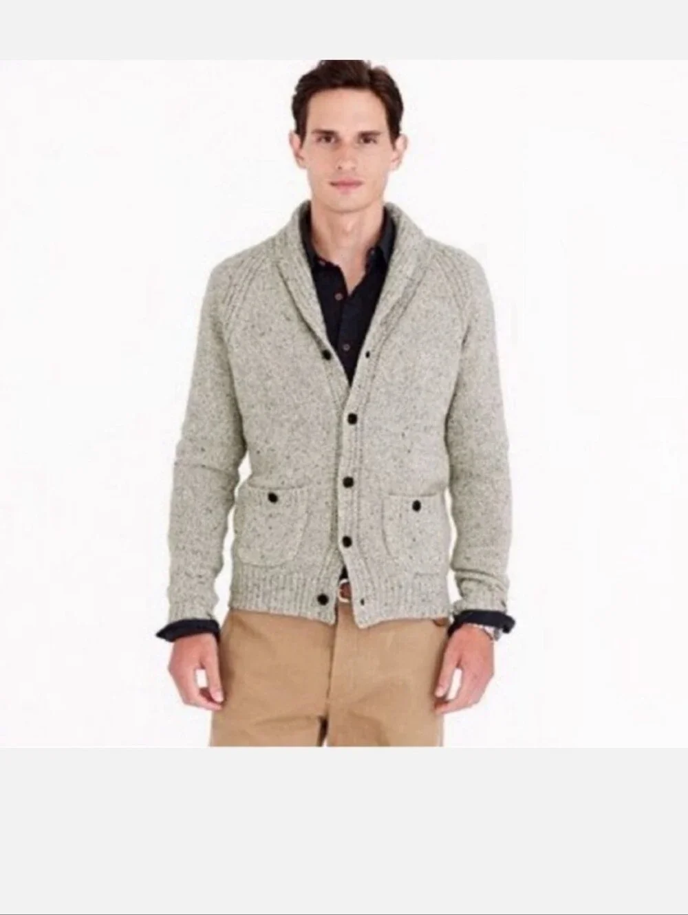 J.Crew Wool Blend Shawl Collar Cardigan Sweater Tweed Beige S #22
